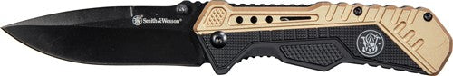 S&w Knife Black-fde Spring Ast - 3.5" Black Blade Rub-alum