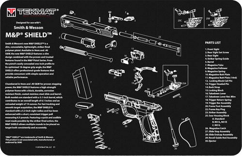 Tekmat Armorers Bench Mat - 11"x17" S&w M&p Shield Black