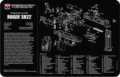 Tekmat Armorers Bench Mat - 11"x17" Ruger Sr-22 Pistol