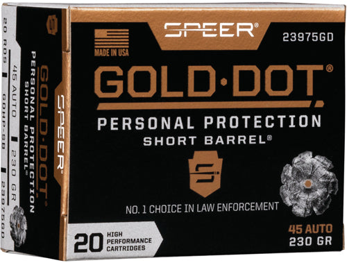 Speer Gold Dot Short Bbl 45acp - 20rd 10bx-cs 230gr Gdhp Short