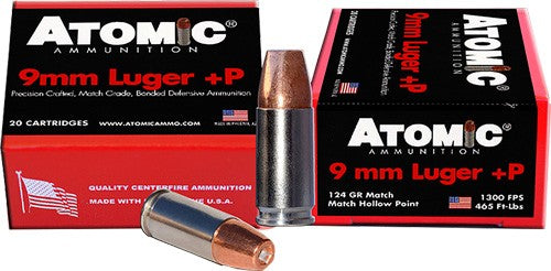 Atomic 9mm Luger +p 124gr Jhp - 20rd 10bx-cs