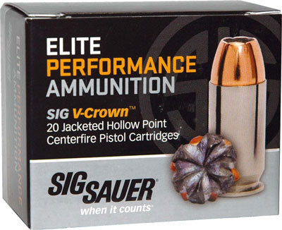 Sig 9mm Luger 124gr Elite Jhp - 20rd 10bx-cs V-crown