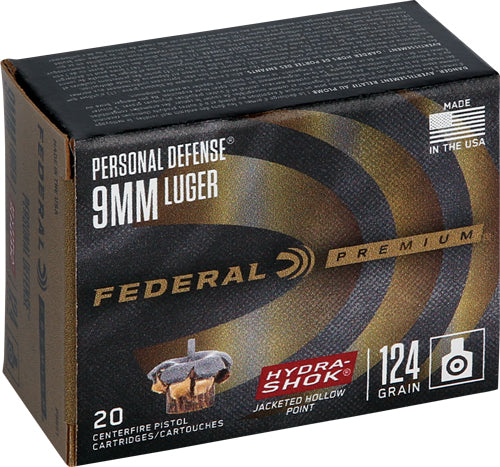 Federal Premium 9mm Luger 124g - 20rd 25bx-cs Hydra-shok Jhp