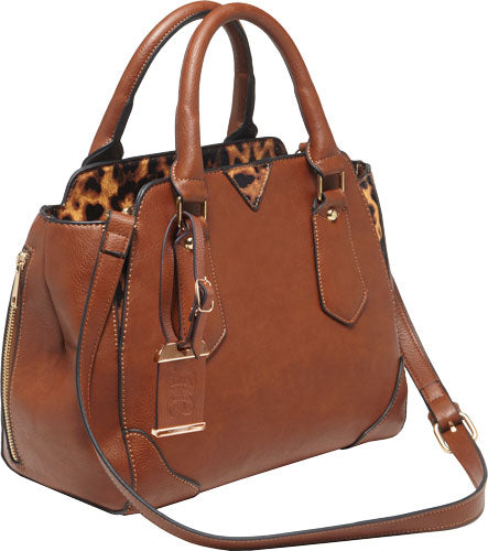 Bulldog Concealed Carry Purse - Satchel Chestnut W- Leopard Tm