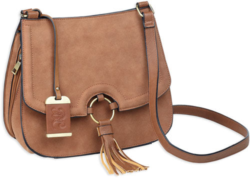 Bulldog Concealed Carry Purse - Cross Body Caramel Suede