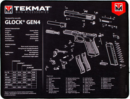 Tekmat Armorers Bench Mat - Ultra 15"x20" Glock Gen 4 Blk