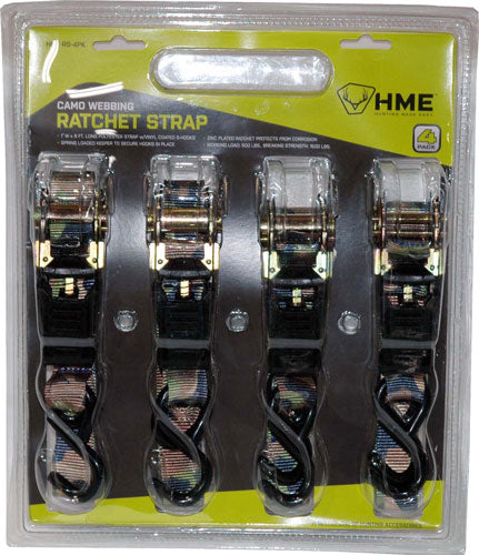 Hme Ratchet Strap 1"x8' - Camo Strap 4pk